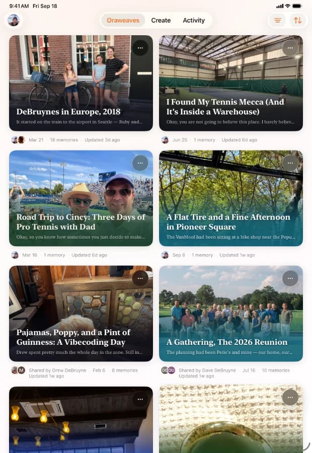 A grid of finished Oraweave stories on an iPad